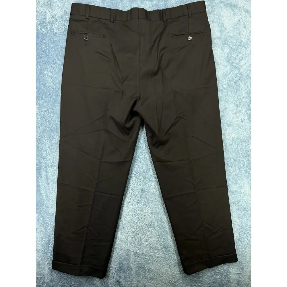 Brooks Brothers Men's 44x39 Black 100% Wool Pleated Cuffed Dress Pants Trousers